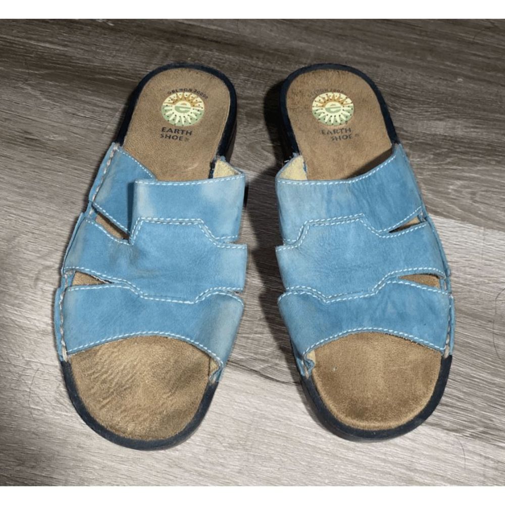 Earth Spirit Blue Leather Gelron 2000 Slip On Slide Sandals, W Size 9, MSRP $83